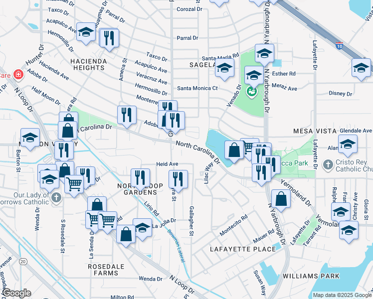 map of restaurants, bars, coffee shops, grocery stores, and more near 850 North Carolina Drive in El Paso