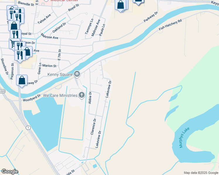 map of restaurants, bars, coffee shops, grocery stores, and more near 200 Lakeview Drive in Natchitoches