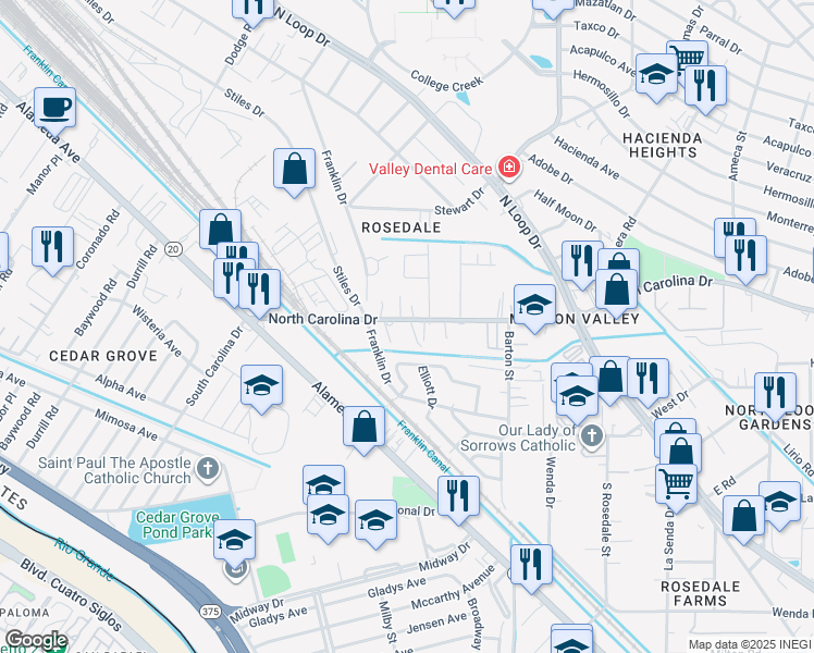 map of restaurants, bars, coffee shops, grocery stores, and more near 316 North Carolina Drive in El Paso