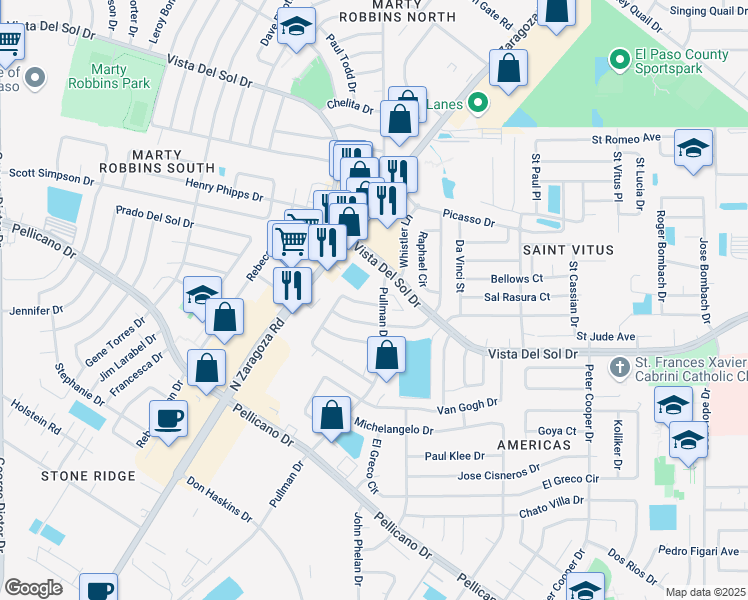 map of restaurants, bars, coffee shops, grocery stores, and more near 11983 Manuel Acosta Drive in El Paso