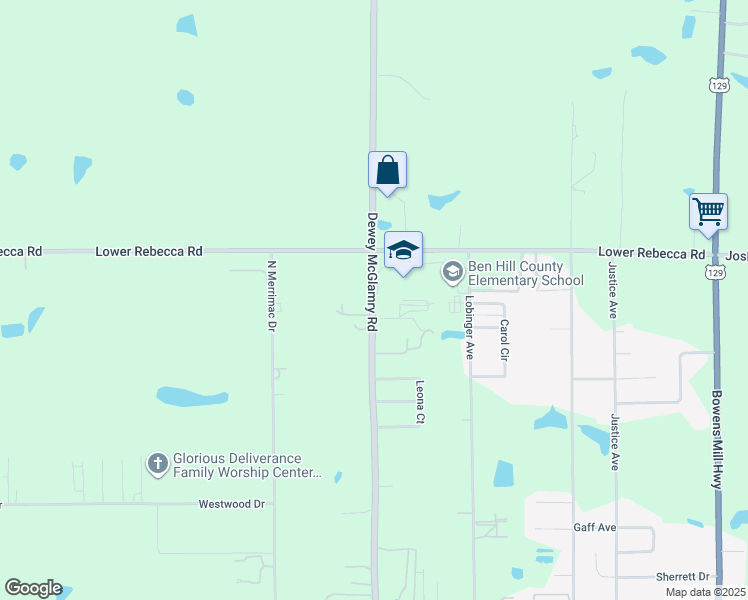 map of restaurants, bars, coffee shops, grocery stores, and more near 327 Dewey McGlamry Road in Fitzgerald