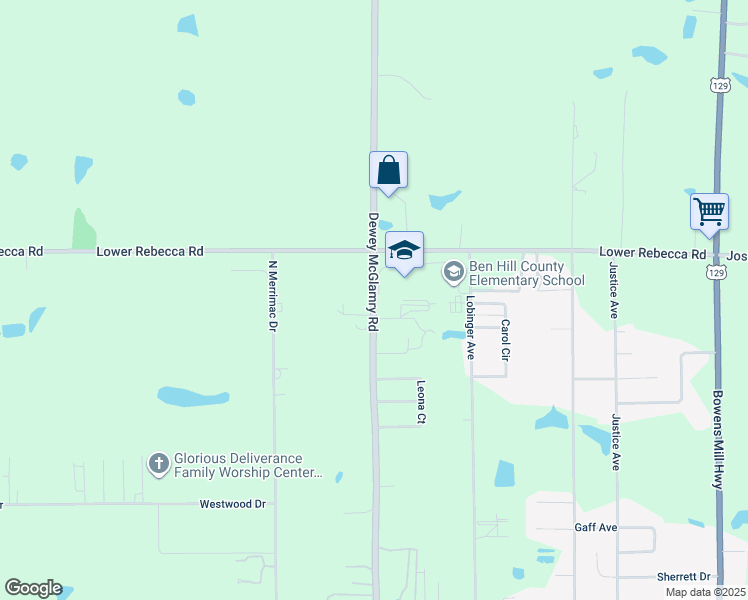 map of restaurants, bars, coffee shops, grocery stores, and more near 327 Dewey McGlamry Road in Fitzgerald