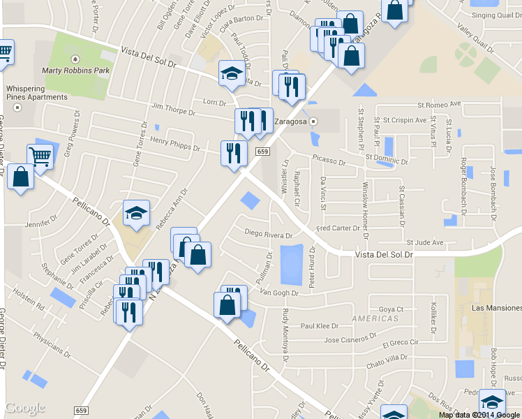 map of restaurants, bars, coffee shops, grocery stores, and more near 11983 Manuel Acosta Drive in El Paso