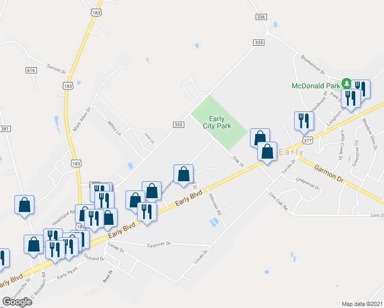 map of restaurants, bars, coffee shops, grocery stores, and more near 204 Northline Drive in Early
