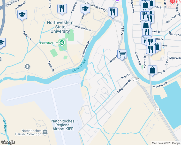 map of restaurants, bars, coffee shops, grocery stores, and more near Piermont Place in Natchitoches