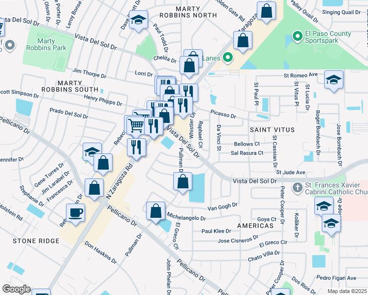map of restaurants, bars, coffee shops, grocery stores, and more near 11983 Manuel Acosta Drive in El Paso