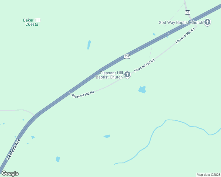 map of restaurants, bars, coffee shops, grocery stores, and more near 75 Pleasant Hill Road in Eufaula