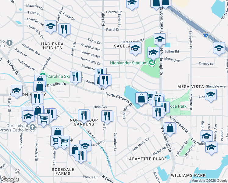 map of restaurants, bars, coffee shops, grocery stores, and more near 850 North Carolina Drive in El Paso