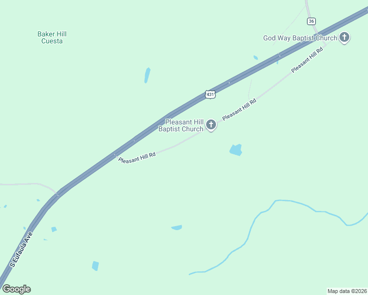 map of restaurants, bars, coffee shops, grocery stores, and more near 75 Pleasant Hill Road in Eufaula
