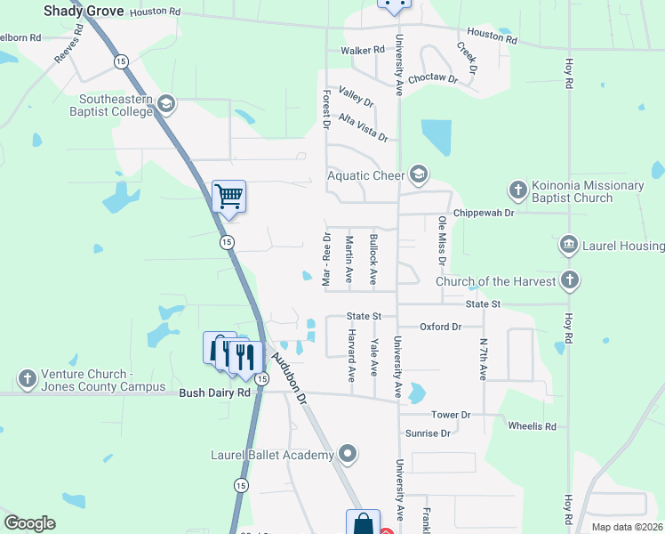 map of restaurants, bars, coffee shops, grocery stores, and more near 41-65 Mar Ree Drive in Laurel