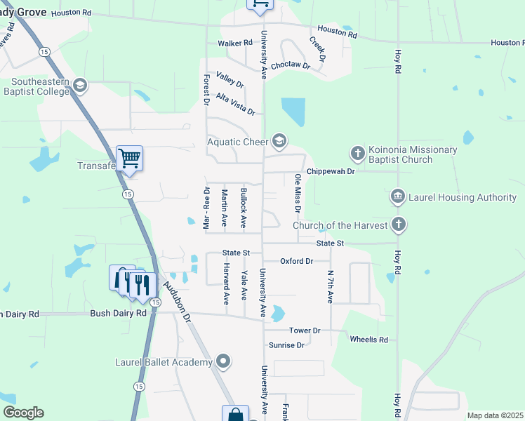 map of restaurants, bars, coffee shops, grocery stores, and more near 4232 University Avenue in Laurel