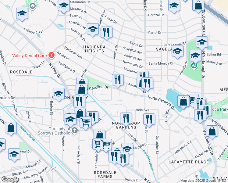 map of restaurants, bars, coffee shops, grocery stores, and more near 670 North Carolina Drive in El Paso