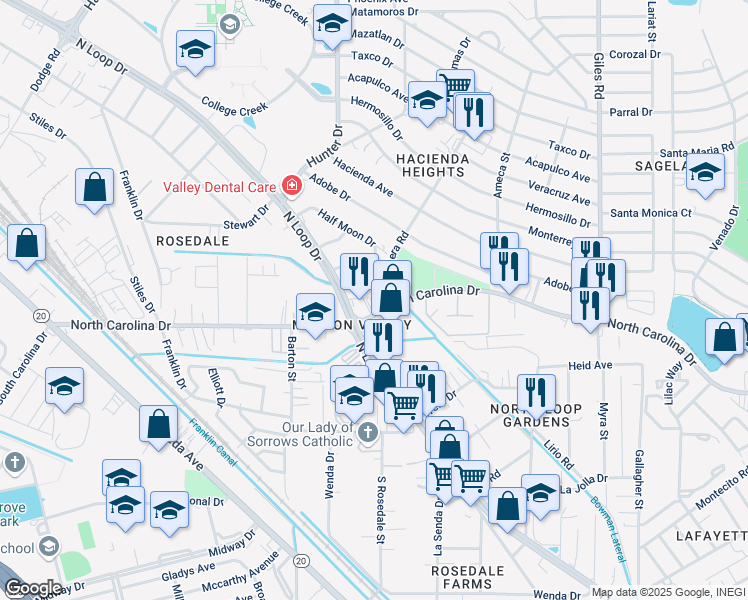 map of restaurants, bars, coffee shops, grocery stores, and more near 525 North Carolina Drive in El Paso
