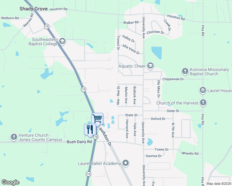 map of restaurants, bars, coffee shops, grocery stores, and more near 41-65 Mar - Ree Drive in Laurel