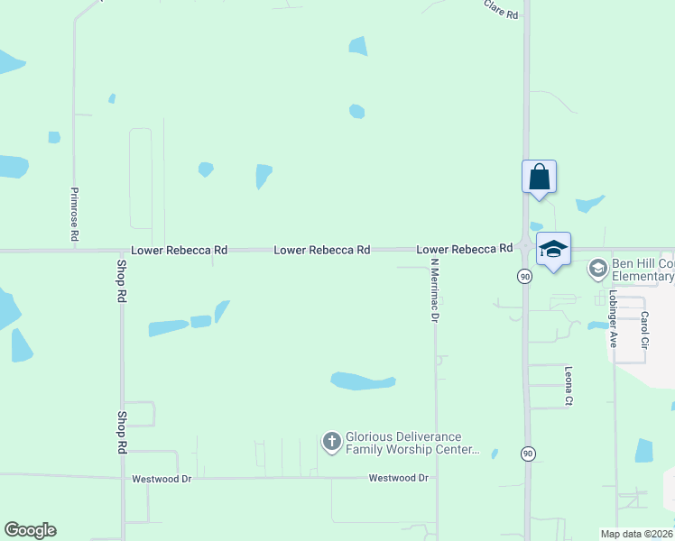 map of restaurants, bars, coffee shops, grocery stores, and more near 340 Lower Rebecca Road in Fitzgerald