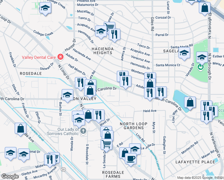 map of restaurants, bars, coffee shops, grocery stores, and more near 600 North Carolina Drive in El Paso