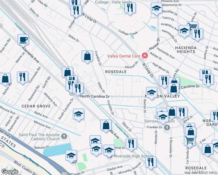 map of restaurants, bars, coffee shops, grocery stores, and more near 7451 Ryan Circle in El Paso