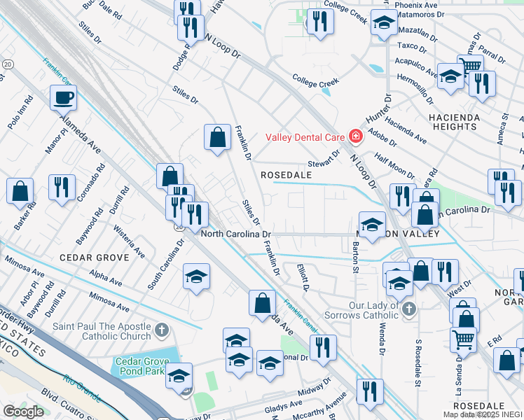 map of restaurants, bars, coffee shops, grocery stores, and more near 7451 Ryan Circle in El Paso