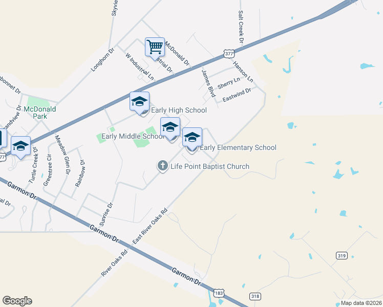 map of restaurants, bars, coffee shops, grocery stores, and more near 201 Sudderth Drive in Early