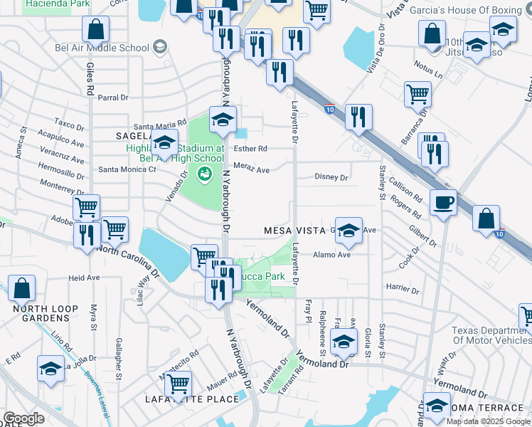 map of restaurants, bars, coffee shops, grocery stores, and more near 1059 Lafayette Drive in El Paso
