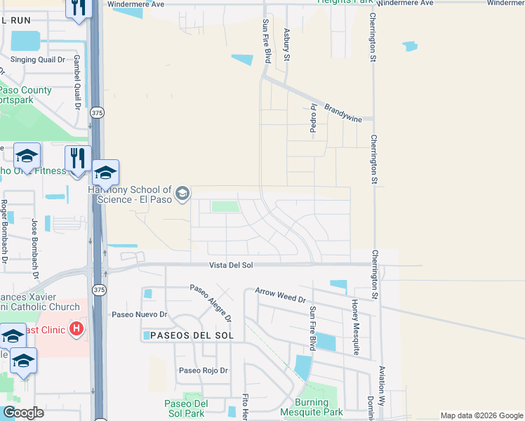 map of restaurants, bars, coffee shops, grocery stores, and more near 1753 Bull Ring Street in El Paso