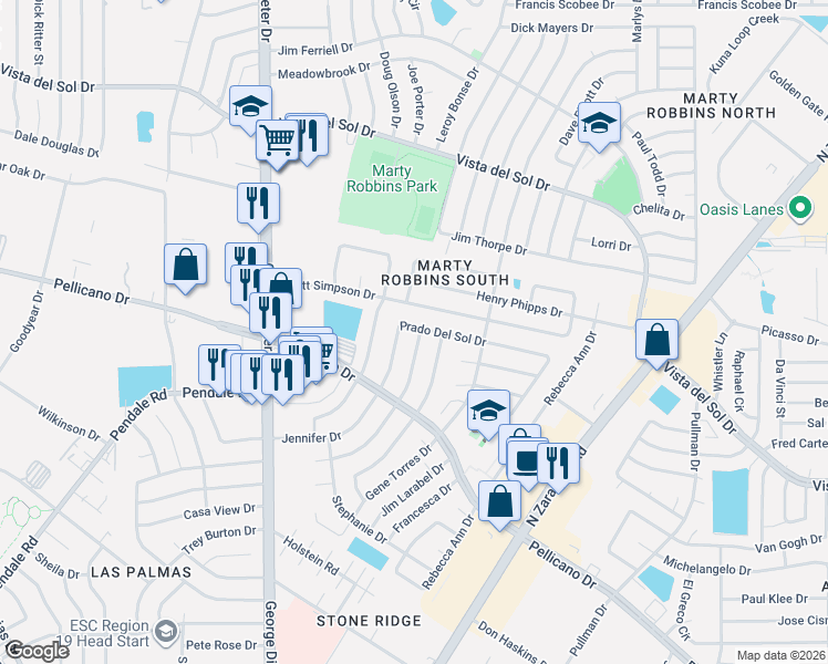 map of restaurants, bars, coffee shops, grocery stores, and more near 1557 Sierra Bonita Drive in El Paso