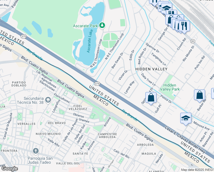 map of restaurants, bars, coffee shops, grocery stores, and more near 412 Ben Swain Drive in El Paso