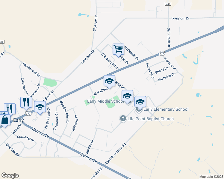 map of restaurants, bars, coffee shops, grocery stores, and more near 115 Sudderth Drive in Early
