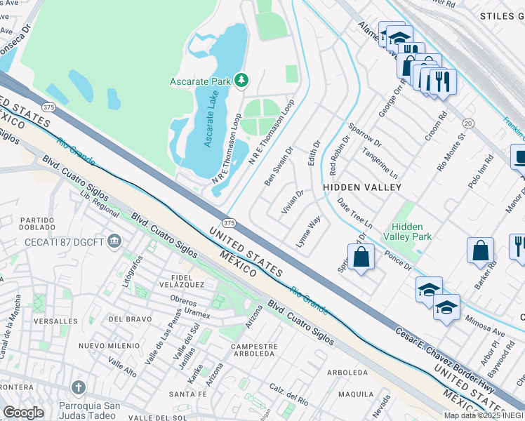 map of restaurants, bars, coffee shops, grocery stores, and more near 359 Mary Jeanne Lane in El Paso