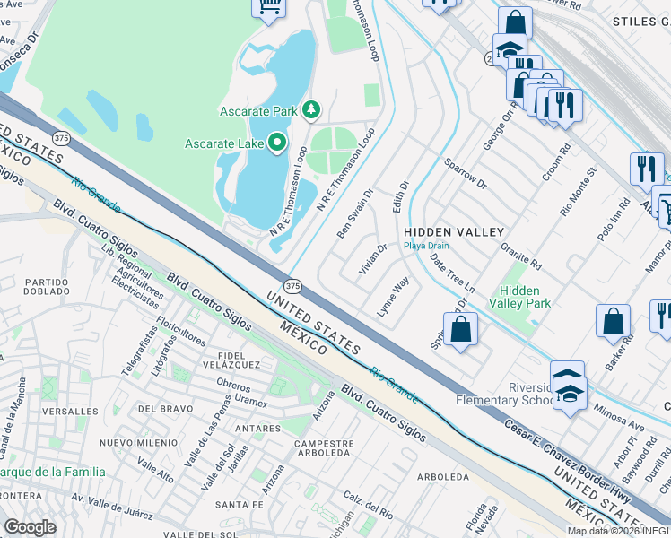 map of restaurants, bars, coffee shops, grocery stores, and more near 359 Mary Jeanne Lane in El Paso