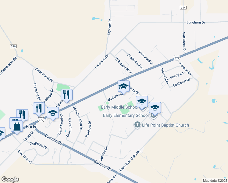 map of restaurants, bars, coffee shops, grocery stores, and more near 1065 Early Boulevard in Early