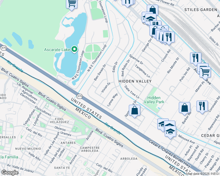 map of restaurants, bars, coffee shops, grocery stores, and more near 328 George Orr Road in El Paso