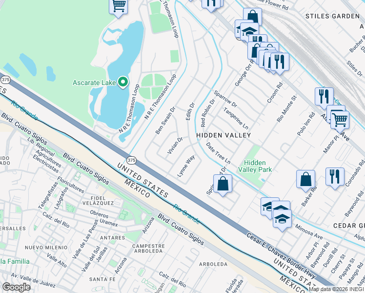 map of restaurants, bars, coffee shops, grocery stores, and more near 328 George Orr Road in El Paso