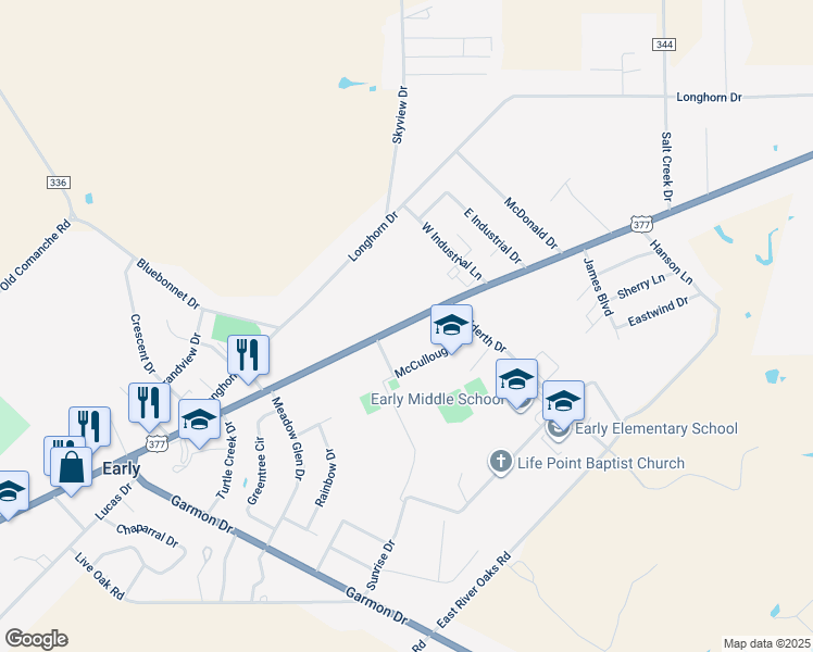map of restaurants, bars, coffee shops, grocery stores, and more near 1065 Early Boulevard in Early