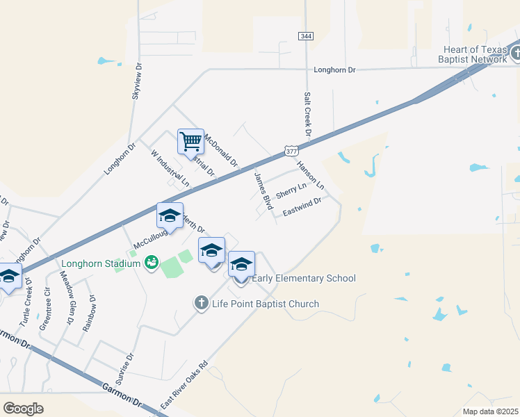 map of restaurants, bars, coffee shops, grocery stores, and more near 1214 Eastwind Drive in Early