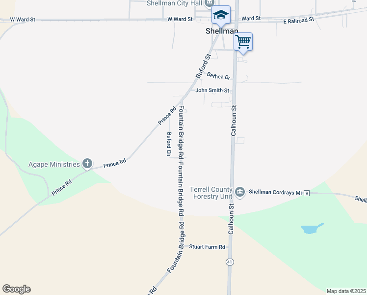 map of restaurants, bars, coffee shops, grocery stores, and more near 2606 Fountain Bridge Road in Shellman