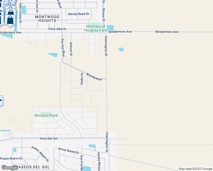 map of restaurants, bars, coffee shops, grocery stores, and more near Cherrington Street in El Paso County