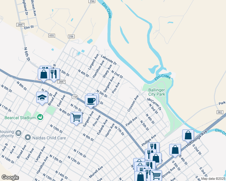 map of restaurants, bars, coffee shops, grocery stores, and more near 302 Pou Avenue in Ballinger