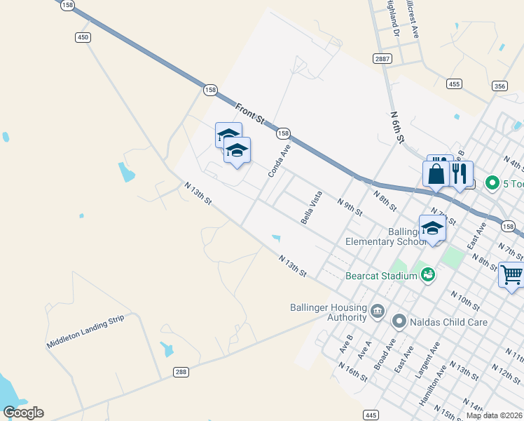 map of restaurants, bars, coffee shops, grocery stores, and more near 60 Sierra Camino in Ballinger