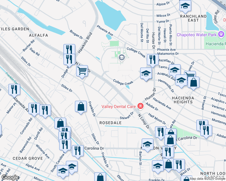map of restaurants, bars, coffee shops, grocery stores, and more near 412 Carey Way in El Paso