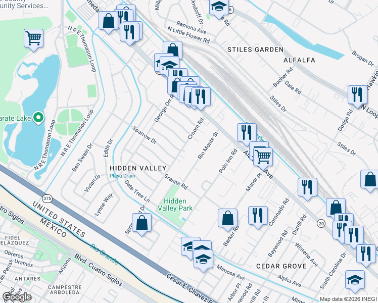 map of restaurants, bars, coffee shops, grocery stores, and more near 137 Rio Monte Street in El Paso