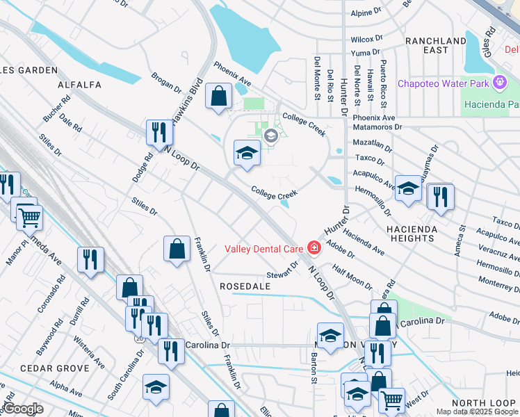 map of restaurants, bars, coffee shops, grocery stores, and more near 412 Carey Way in El Paso
