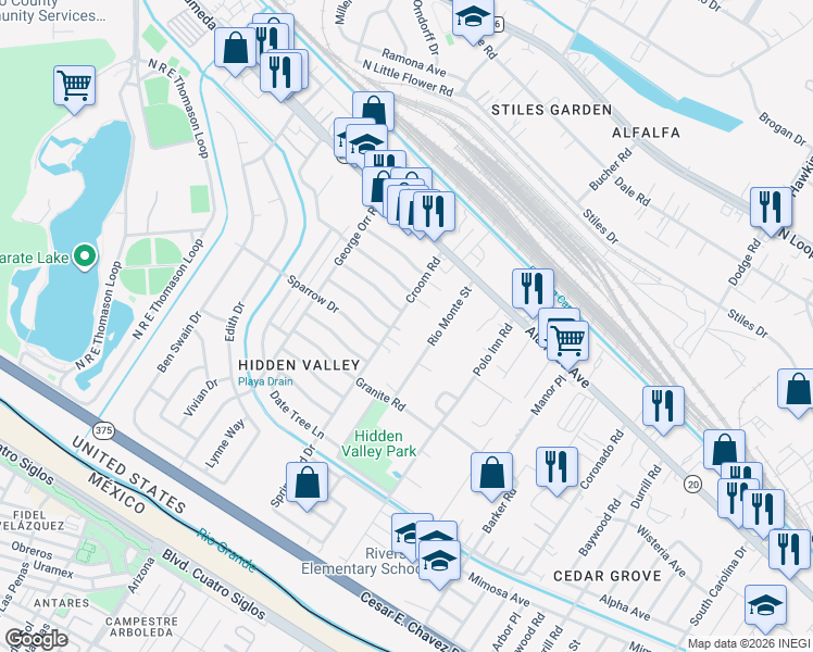 map of restaurants, bars, coffee shops, grocery stores, and more near 137 Rio Monte Street in El Paso