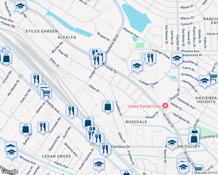 map of restaurants, bars, coffee shops, grocery stores, and more near 7328 Franklin Drive in El Paso