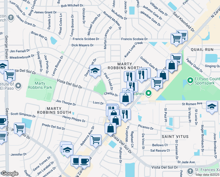 map of restaurants, bars, coffee shops, grocery stores, and more near 11880 Jim Ferriell Drive in El Paso