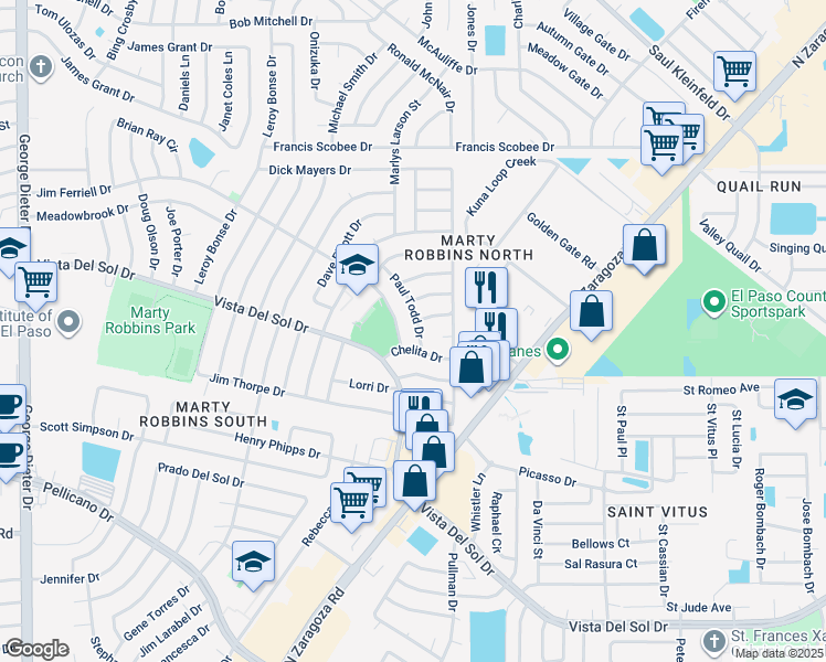 map of restaurants, bars, coffee shops, grocery stores, and more near 11880 Jim Ferriell Drive in El Paso