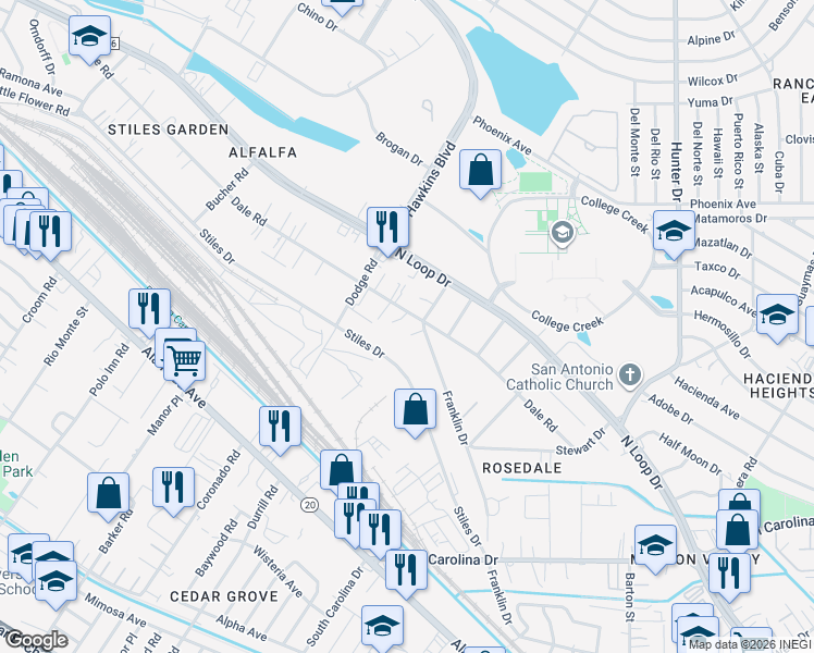 map of restaurants, bars, coffee shops, grocery stores, and more near 7328 Franklin Drive in El Paso