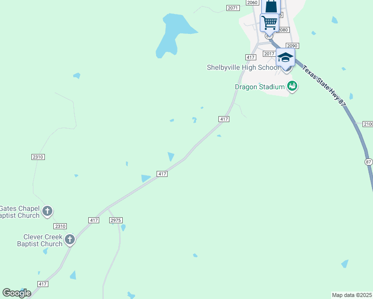 map of restaurants, bars, coffee shops, grocery stores, and more near 904 Farm to Market 417 in Shelbyville