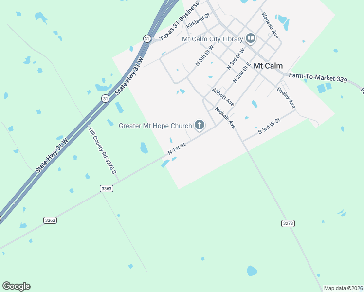 map of restaurants, bars, coffee shops, grocery stores, and more near County Road 3363 in Mount Calm