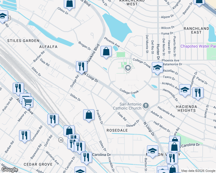 map of restaurants, bars, coffee shops, grocery stores, and more near 7341 North Loop Drive in El Paso